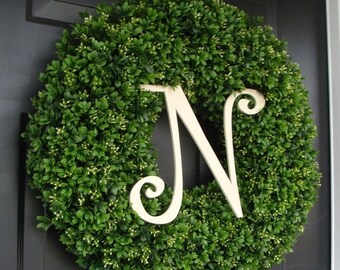 SUMMER WREATH SALE Custom Artificial Boxwood Wreath Outdoor Year Round Door Wreath Monogram Boxwood Wreath Spring Wreath Fall Wreath Christm