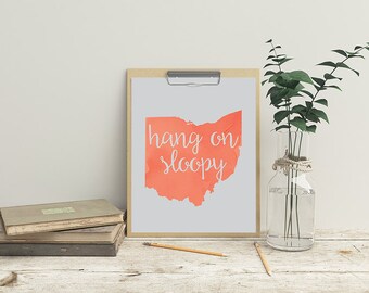 Watercolor Ohio State Buckeyes HANG ON SLOOPY Digital Print