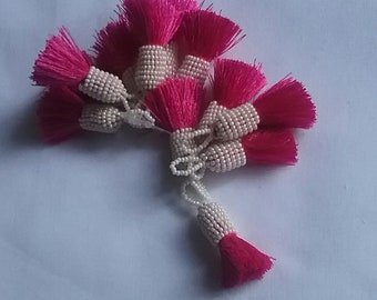 12 pcs Hot Pink and Ivory beaded Tassels 1.5 inches ( 4 cms ) Tassels Jewelry Tassel Thread Tassel