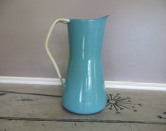 Dansk Kobenstyle Pitcher 9.5 Inches Turquoise Dansk Pitcher HQ Jens Quistgaard Design Aqua Enamelware Pitcher Modern Enamel