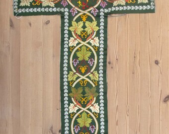 Panel of Silk Satin, Hand embroidered with Grapes and Vine Leaves, Circa 1920