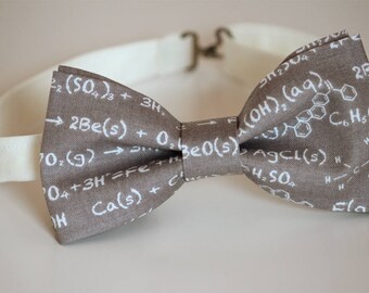 Chemistry bow tie, science bow tie, equations bow tie, graduations bow tie, unique gift for him, school bow tie, grey/white bow tie