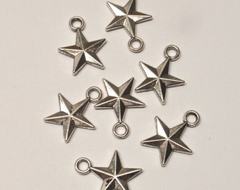 Silver star charms - qty 7