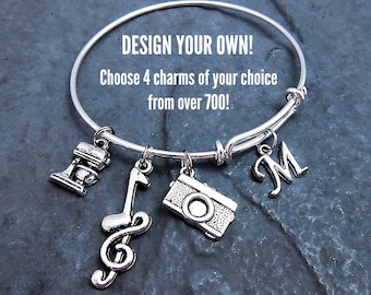 Build A Bangle - Charm Bracelet - Custom Bracelet - Personalized Jewelry - Build Your Own - Monogram Bracelet - Initial - Mom - Friendship