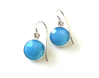 Blue Chalcedony Tear Drop Sterling Earring, Teardrop, Blue Chalcedony Earring,