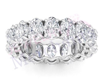 Full Eternity Ring 4.00 Ct Lab Made White Sapphire Oval Cut Stacking Wedding Band 925 Sterling Silver 14K White Gold Over Stackable Ring