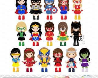 32 Superhero Girls Digital Clipart, Superhero Clip Art, Girl Superhero Clip Art, Little Girl Super Hero Clipart, Super Hero Clip Art 0264