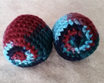 Set of 2 Blue Ocean Variegated Acrylic Yarn Crocheted Cat Toy Balls with Catnip