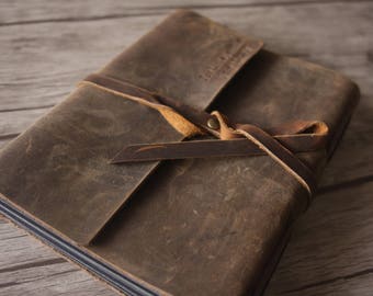 Rustic Leather Photo Album, Photo Album, Rustic Memory Leather Album, " Happy Times" Distressed Scrapbook Album, Leather Wedding Guestbook
