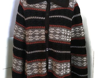 Vintage Boho Sears Poncho Cape Retro Hippy Brown Orange 70's Acrylic Fringe Hippie Earth Tones