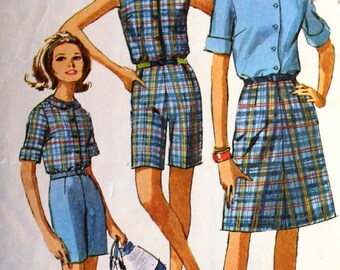 Vintage 1960s Retro Blouse Skirt and Shorts Sewing Pattern Simplicity 6504 Bust 32 Size 12
