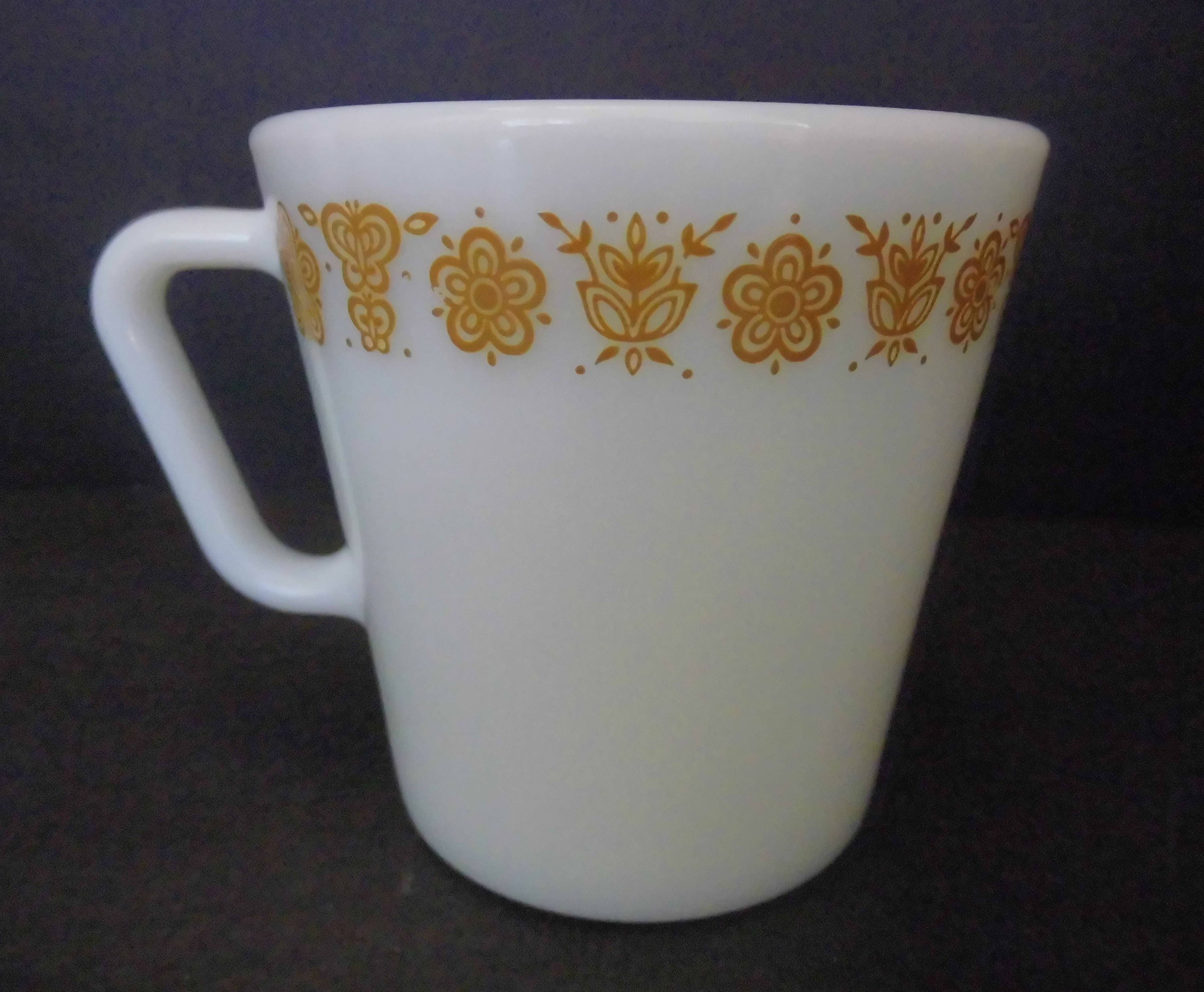 Vintage Pyrex Cups Mugs Coffee Mugs Butterfly Gold 8 oz