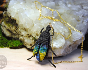 Blue and green - macrame - Entomology - SleepingWoods insect beetle pendant