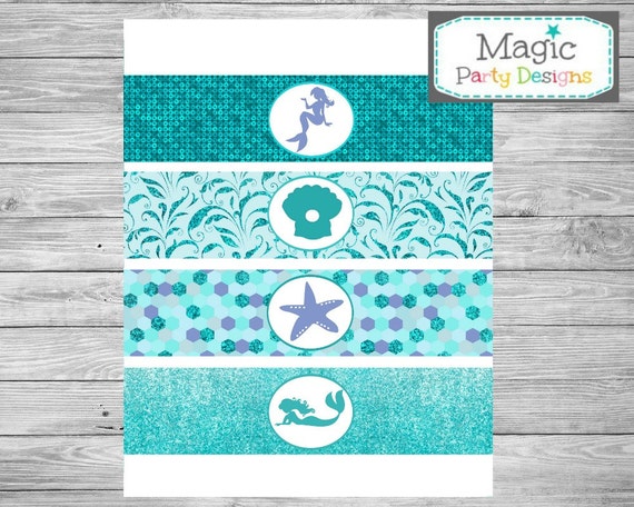 Mermaid party water bottle labels Mermaid birthday water