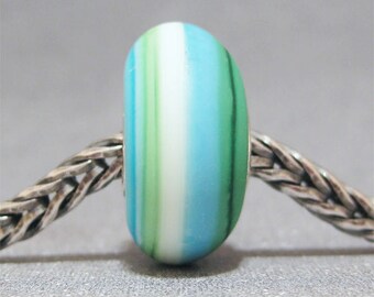 SMALL CORE Blue, Green & White Handmade Lampwork Bead Glass Big Hole Bead Bali Beach