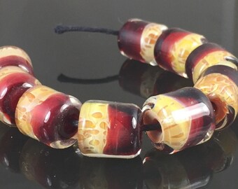 Handmade Lampwork Boro Beads Set of 9 Boro Borosilicate Glass Barrels