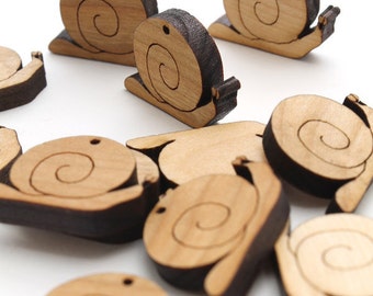 Spring Snails Mini Charms - Itsies - Laser Cut Wood - Pack of 15 - Timber Green Woods Sustainable Wood Products - Cherry Wood.