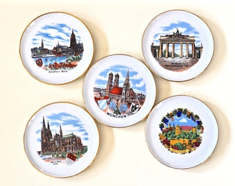 West German Porcelain Coasters Scenes of Germany Munich, Berlin, Stuttgart, Frankfurt, Koln