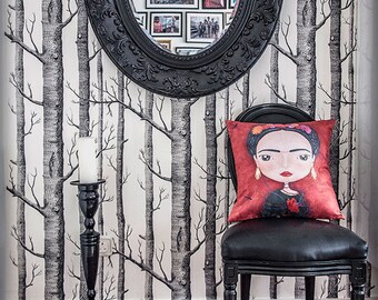 FRIDA KAHLO cushion cover illustration naif cute mexico heart dragonfly artist painter diego rivera