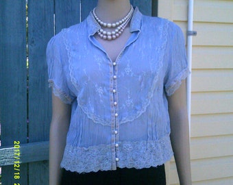 Classic embroided chiffon and lace vintage blouse