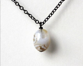 Single sea agate stone boho earthy simple casual minimalist necklace