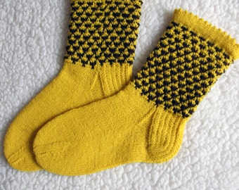 Size EU 38-39 US 7-7,5 Hand knitted natural wool socks Yellow socks Gift for women Women socks Bed socks House socks
