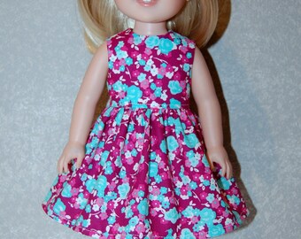 Dress for 14.5" Wellie Wishers or Melissa & Doug handmade Doll Clothes Christmas aqua wine tkct1200 READY TO SHIP