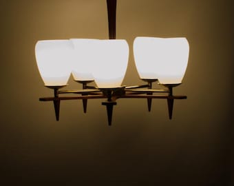 Teak Chandelier, Mid Century Chandelier, Mid Century Modern Lighting