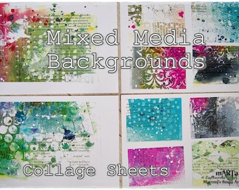 Mixed Media Art Journaling Collage PRINT PACK of 8 SHEETS / set of art papers / Atc's, Icad, Decoupage, Mail Art, Cardmaking, Background Set