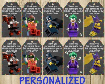 The Lego Movie Favor Tag, Lego Thank You Tags, Personalized, Digital File