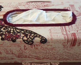 N 711 red French toile de Jouy tissue box