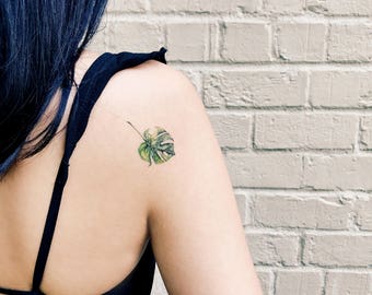 Plant/Leaf Series Temporary Tattoo, Watercolor hand-painted, plant art, Tattoos,summer,clover,wreath art,leaf illustration, set of 2