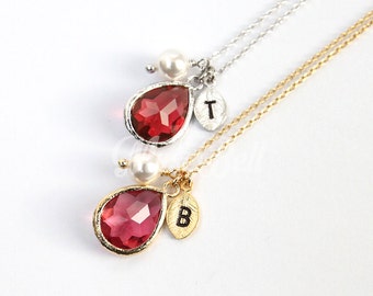 July birthstone necklace, Personalized ruby necklace, Birthstone jewelry, Birthday gift, Bridesmaid gift, Wedding jewelry, July necklace