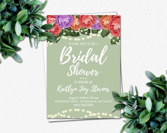 DIY Bridal Party Invitations - Wedding Shower Invitation - PRINTABLE Bridal Shower Invitations - 4 Color Choices | Roses & Sparkles Colors