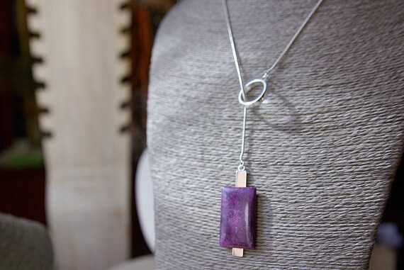 Sugilite Lariat on 925 Sterling silver chain, Sugilite Necklace, Gift for her, Gemstone Jewelry, Sugilite Cabochon