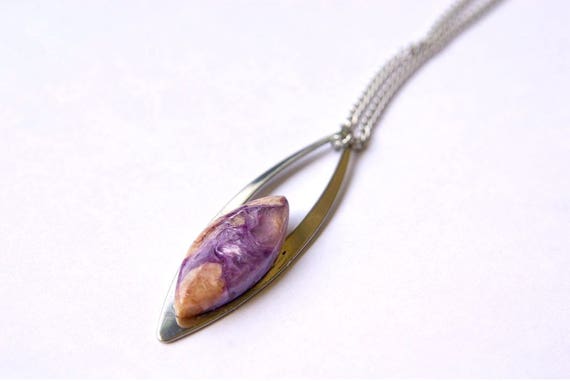Charoite Pendant, Charoite Cabochon, Drop Design Collection, Crown Chakra, Spiritual Stone, Crystal Healing, Gemstones, Charoite Jewelry