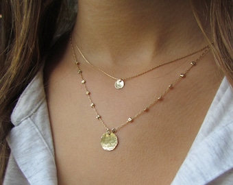 Gold Disc Necklace, Hammered Gold Disc Necklace, Delicate Gold Necklace, Dainty Gold Necklace, Simple Gold Necklace, Disc Necklace