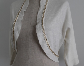 Cream 1950s Orlon Bolero Sweater with Gold