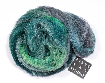 Bebe>> Kid Mohair Boucle Loop Yarn | DK | 50g 200yds | Kid Mohair Nylon | Green Gray Variegated Yarn | Knitting Crochet Weaving | Foghorn