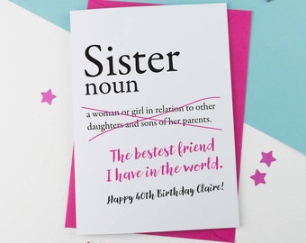 Personalised Card | Dictionary Sister | Dictionary Card | Card for Sister | Sister Birthday Card | Special Card for Her | Birthday Card