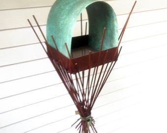 Sculptural Steel & Copper Bird Feeder No. 356 - Freestanding unique modern bird feeder