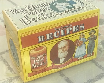 Vintage Van Camps tin recipe holder