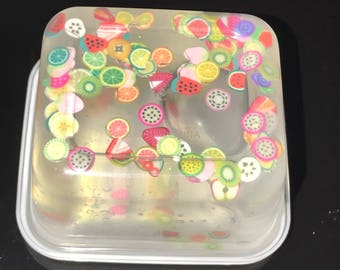 Clear Fruity slime, Slime with fimo fruits slices clear slime