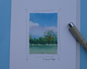 Original landscape watercolor painting, blank notecard, watercolor card