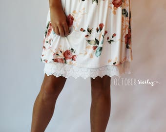 H1L- Modest Opaque Lace Dress Extender HALF SLIP *Style 1L * size S-4XL Plus size