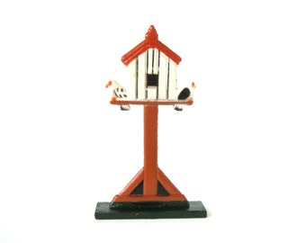 Vintage Wooden Birdhouse with Two Little Birds - Old German children's toy wooden miniature figure / child's nursery room decoration