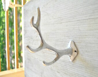 Single Deer Antler Cast Iron Wall Hook, Coat Hook, Towel Hook, Faux Taxidermy, Holder,