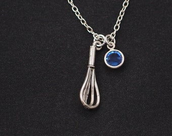 whisk necklace, sterling silver filled, birthstone necklace, silver whisk charm, baker gift, bakers necklace, chef gift, cupcake baker gift