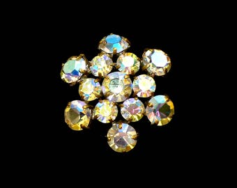 Aurora Borealis Rhinestone Brooch, AB Cluster, Statement Brooch, Runway Style, Open Back Settings, Gift for Mom, Gift For Her