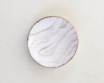 MILKY WHITE OPAL || Ring Dish, Jewelry Holder, Milky White Bowl, Ring Holder, Trinket Dish, Glitter, Opal Dish, Polymer Clay Ring Dish